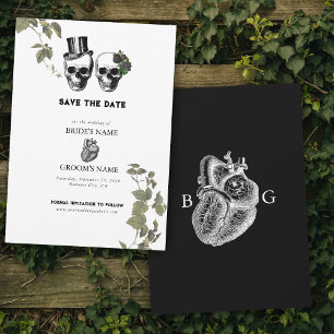 Save The Date Til Death Coeur gothique Mariage des crânes florau