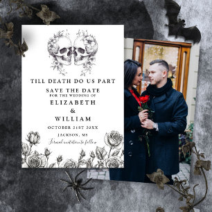 Save The Date Till Death Gothic Skuls Floral Photo Mariage