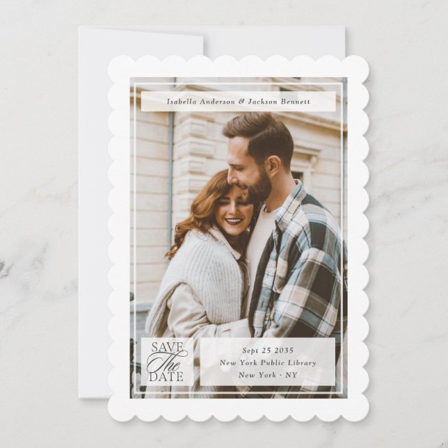 Save The Date Timbre de script moderne mariage photo recto verso (Devant)