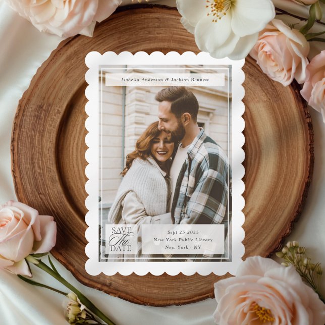 Save The Date Timbre de script moderne mariage photo recto verso (Créateur téléchargé)