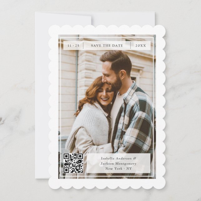 Save The Date Timbre Rétro Moderne Code QR Mariage Photo Recto V (Devant)