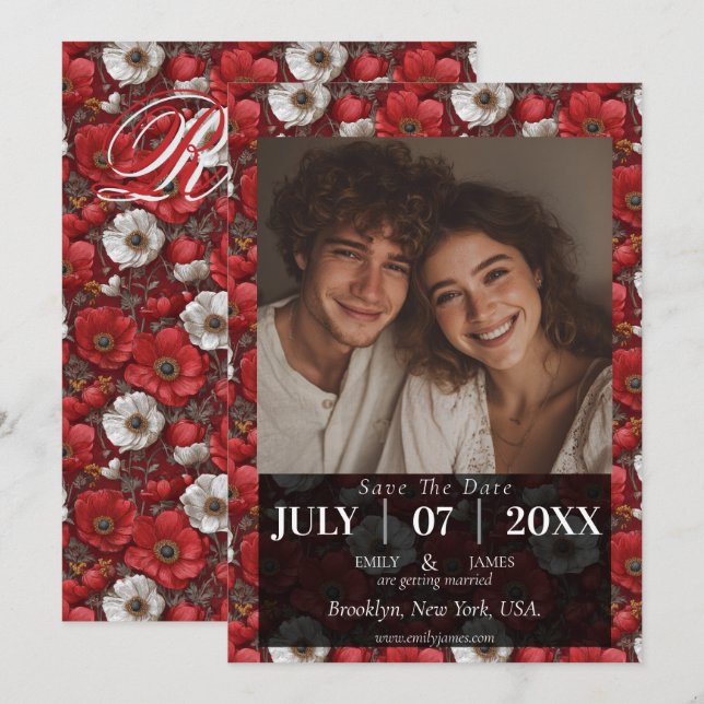 Save The Date Timeless Anemones Aesthetic Countryside Wedding (Devant / Derrière)