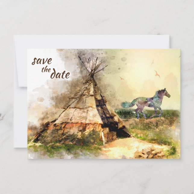 Save The Date Tipi et indien Pony Boho Horse Teepee Mariage (Devant)