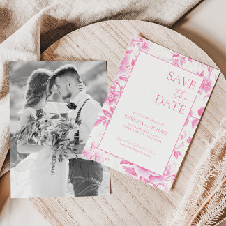 Save The Date Toile Blanche Rose Floral De Jouy Photo