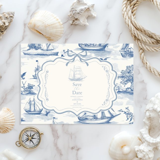Save The Date Toile Chic Mariage de mâchoire nautique (Créateur téléchargé)