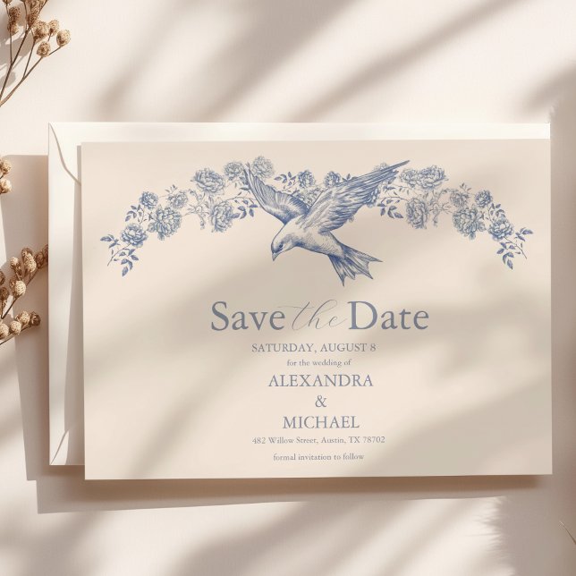 Save The Date Toile victorienne Français Bleu Classique Mariage (Créateur téléchargé)