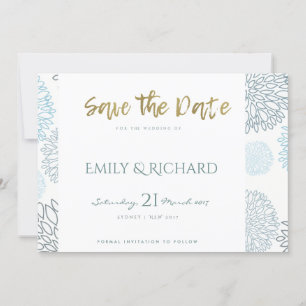 SAVE THE DATE TONS DE BLEU DAHLIA MOTIF ENREGISTRER LA DATE