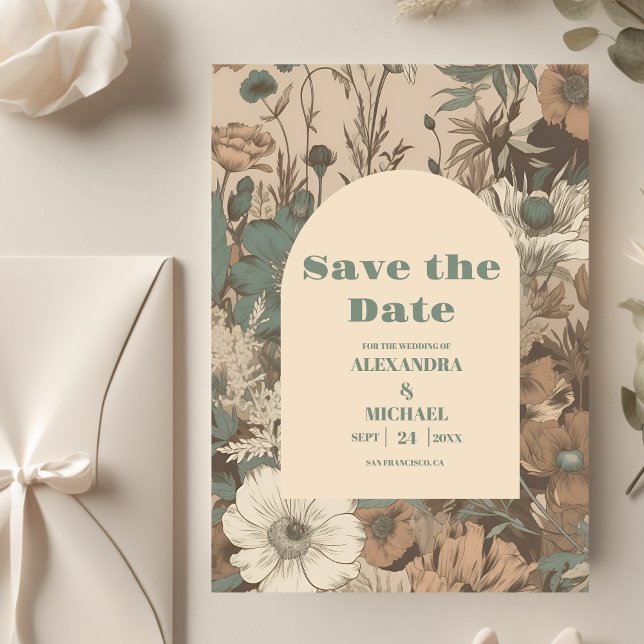 Save The Date Tons de terre doux et muet Fleur sauvage Mariage (Créateur téléchargé)