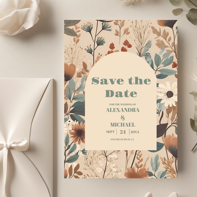 Save The Date Tons de terre doux et muet Fleur sauvage Mariage (Créateur téléchargé)