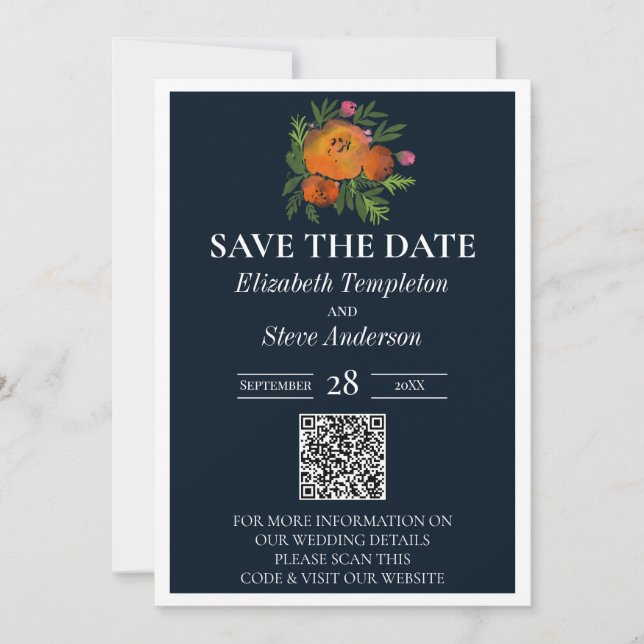 Save The Date Tons Terre Brûlé Orange Marine Floral Mariage Suit (Devant)