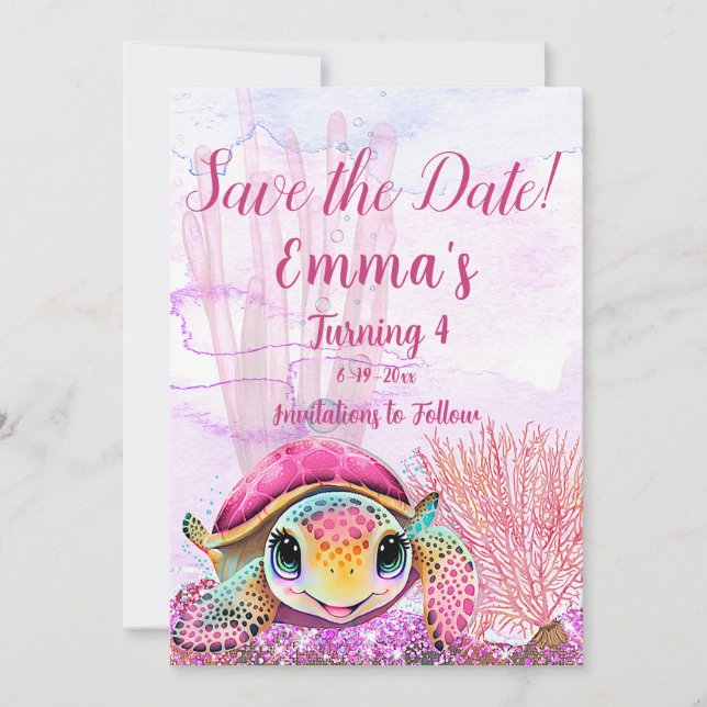 Save The Date Tortue 4e anniversaire, sous la mer (Devant)