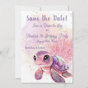 Save The Date Tortue 7e anniversaire, sous la mer,
