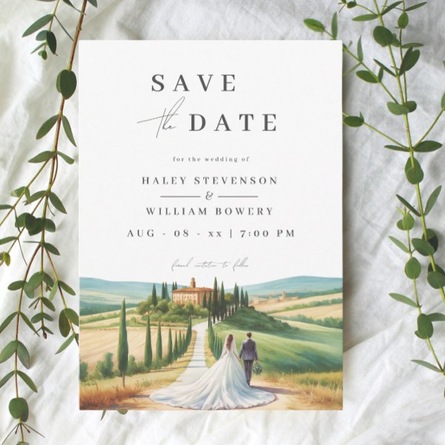 Save The Date Toscane aquarelle illustration Mariage Skyline (Créateur téléchargé)