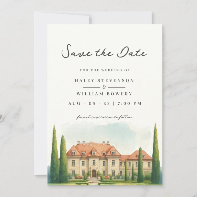 Save The Date Toscane Aquarelle Italie Villa Mariage de Rêve (Devant)