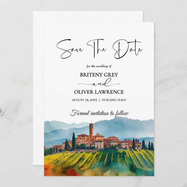 Save The Date TOSCANE Italie Aquarelle Horizon (Devant / Derrière)