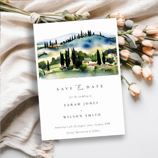 Save The Date Toscane Italie Élégant Chic Paysage Aquarelle
