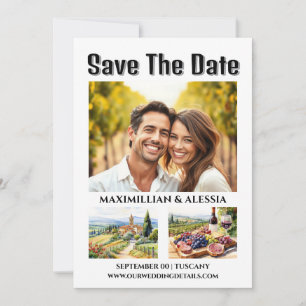 Save The Date Toscane mariage destination aquarelle photo chic