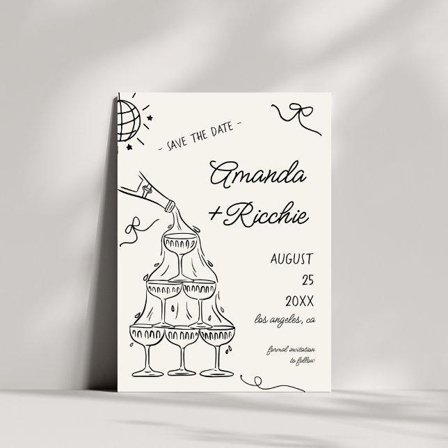 Save The Date Tour de Champagne Mariage Doodle Ludique et Fantai (Créateur téléchargé)
