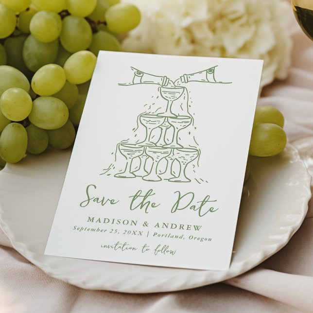 Save The Date Tour de Champagne Whimsical Mariage vert (Créateur téléchargé)