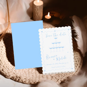 Save The Date Tour funky bleu écriture manuscrite mariage tour d