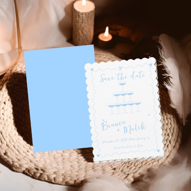 Save The Date Tour funky bleu écriture manuscrite mariage tour d (Créateur téléchargé)