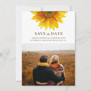 Save The Date Tournesol à l'aquarelle. Botanique florale rustiqu