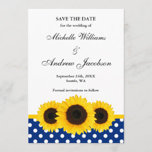 Save The Date Tournesol blanc et bleu Polka point Enregistrer la