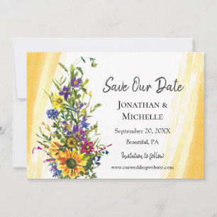 Save The Date Tournesol coloré Fleur sauvage Mariage vert