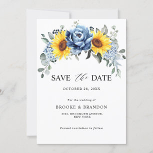 Save The Date Tournesol Dusty Blue Slate Peony Mariage floral