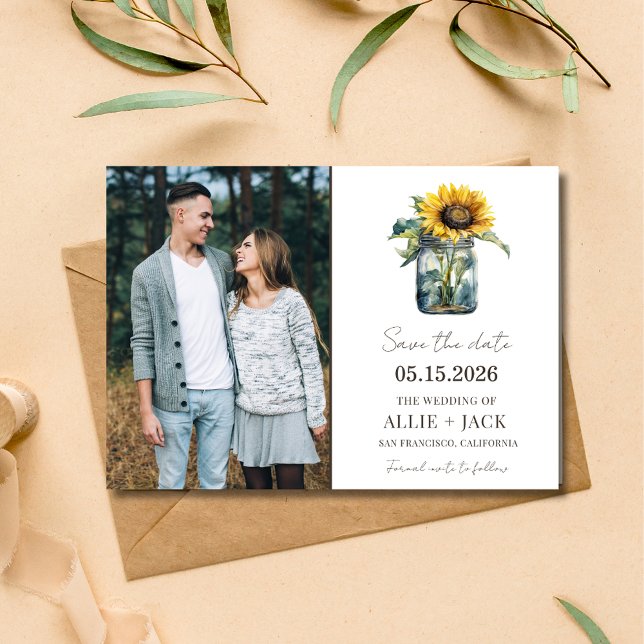 Save The Date Tournesol Elegant Photo Pays Mariage rustique (Sunflower Elegant Photo Country Rustic Wedding Save The Date)