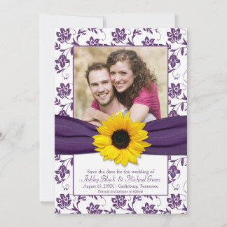 Save The Date Tournesol en damas de couleur violet Sauvez la dat