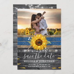 Save The Date Tournesol en dentelle bleu rustique Photo Mariage