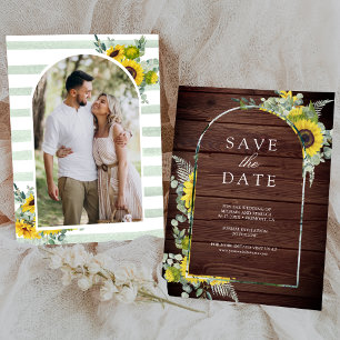 Save The Date Tournesol Eucalyptus Photo Bois Mariage