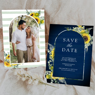 Save The Date Tournesol Eucalyptus Photo Mariage Bleu Nuit