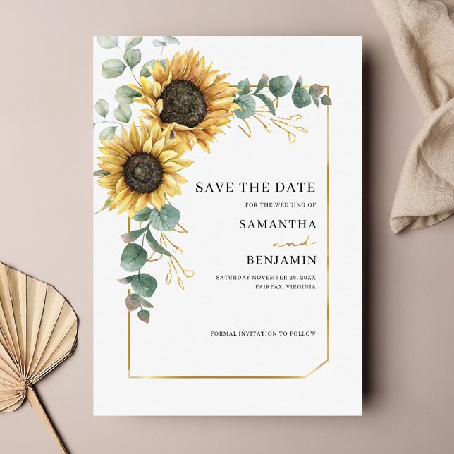 Save The Date Tournesol floral Eucalyptus Vert (Créateur téléchargé)