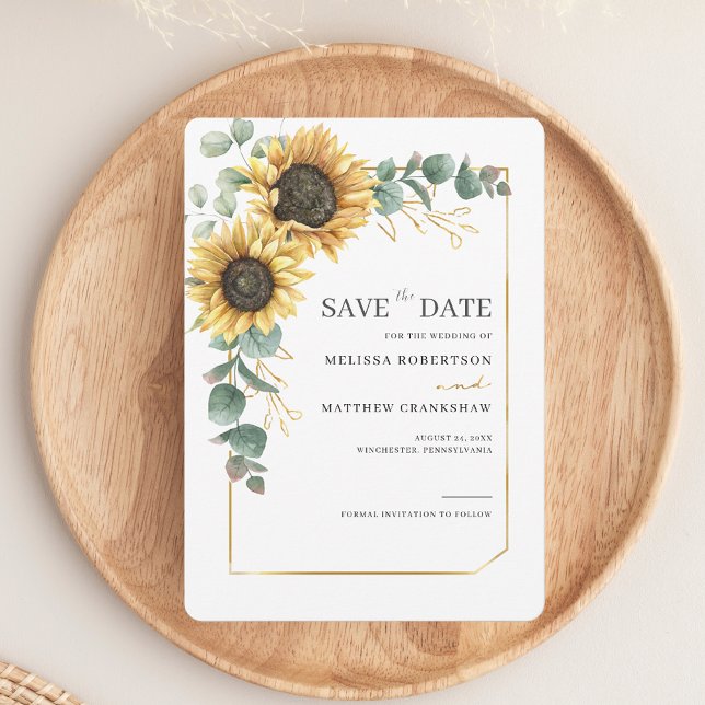 Save The Date Tournesol floral Eucalyptus Vert (Sunflower Eucalyptus Watercolor Wedding Save the Date Card)