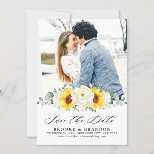 Save The Date Tournesol ivoire pivoine Floral Eucalyptus Mariage