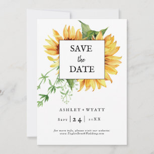 Save The Date Tournesol Jaune Moderne Mariage plat Enregistrer l