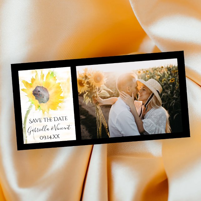 Save The Date Tournesol jaune sur Mariage d'aquarelle blanche (Créateur téléchargé)