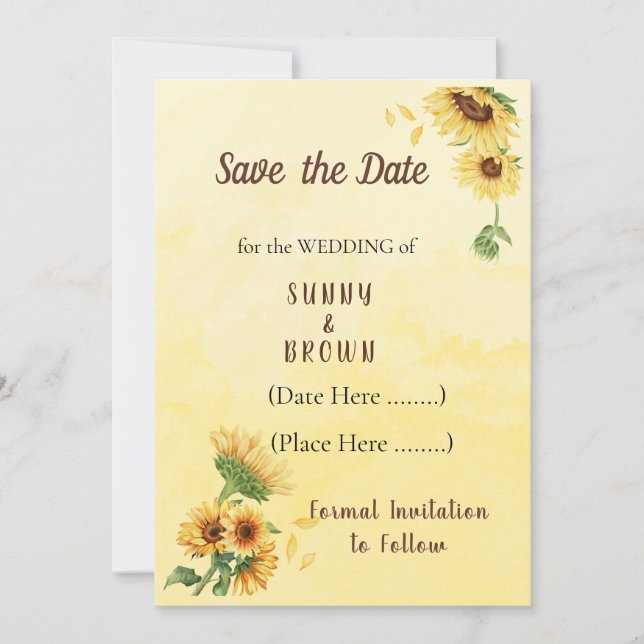 Save The Date Tournesol Romantique Rustique Jaune (Devant)