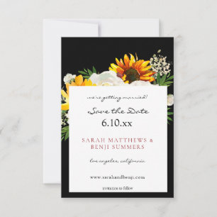Save The Date Tournesol & Rose blanche Artsy Floral - noir