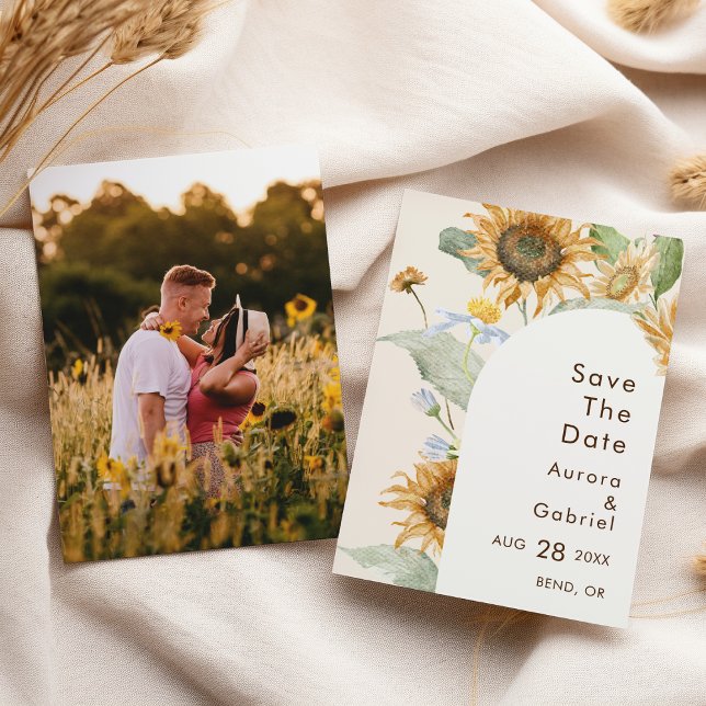 Save The Date Tournesol Rustique Arc Beige Mariage Photo (Créateur téléchargé)