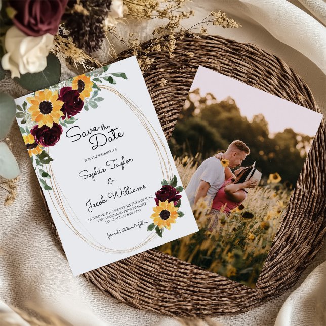 Save The Date Tournesol rustique et Mariage photo Rose (Créateur téléchargé)