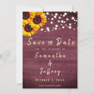Save The Date Tournesol rustique Mariage en bois