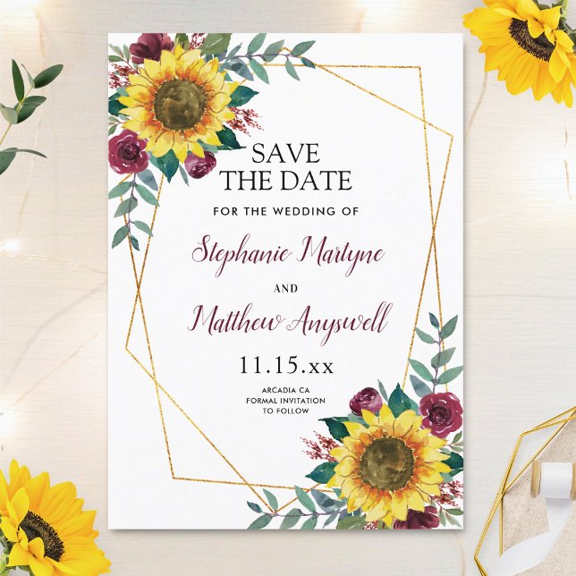 Save The Date Tournesol rustique Mariage Floral moderne (Créateur téléchargé)