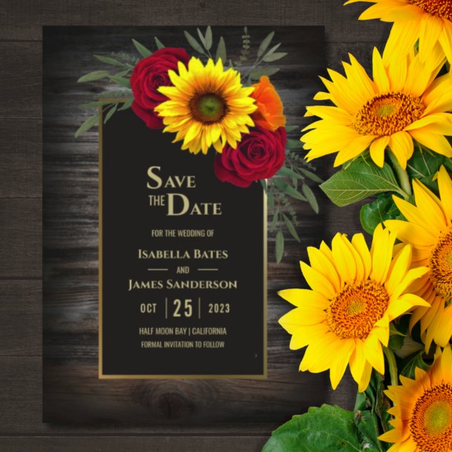 Save The Date Tournesol Rustique Tournesol Bourgogne Mariage Ros (Créateur téléchargé)