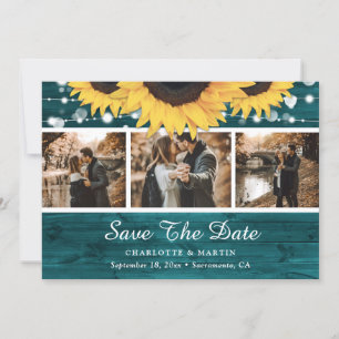 Save The Date Tournesol turquoise Bois rustique Mariage 3 Photo
