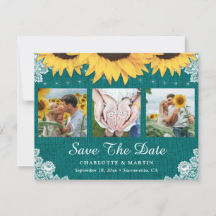 Save The Date Tournesol Turquoise Rustique Mariage Photo Enregis