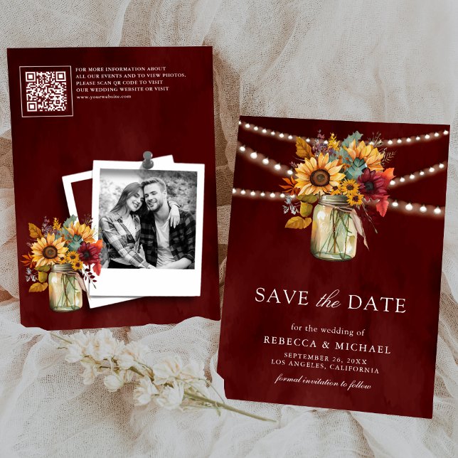 Save The Date Tournesols de Bourgogne Code QR Photo de mariage (Créateur téléchargé)
