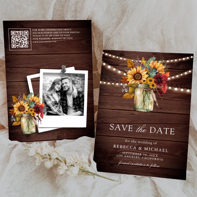 Save The Date Tournesols de Bourgogne Code QR Photo de mariage e (Créateur téléchargé)